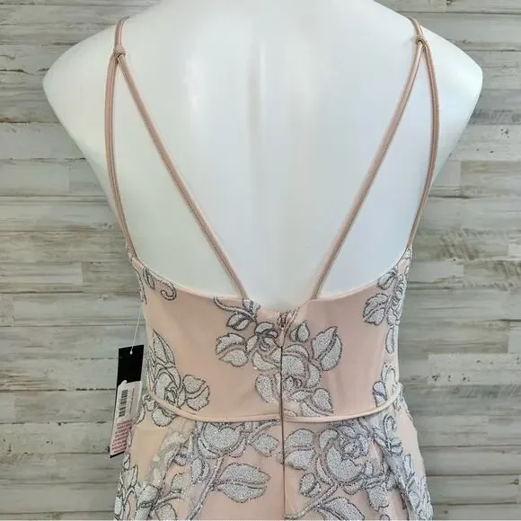 Jump Apparel Halter Tulle Glitter Maxi Dress Gown Juniors Size 5/6 Blush Floral - Picture 10 of 16